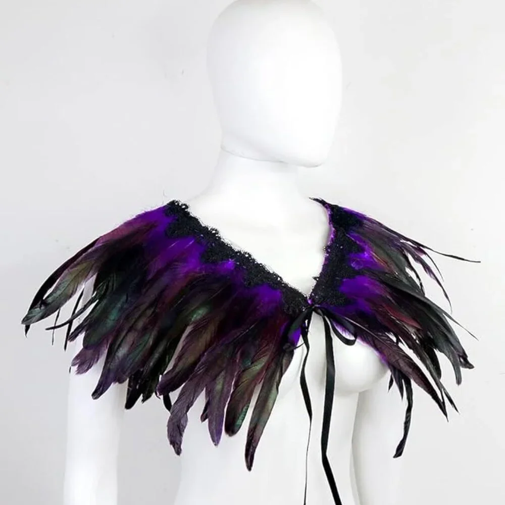 Women's Purple Natural Feather Shawl Cape